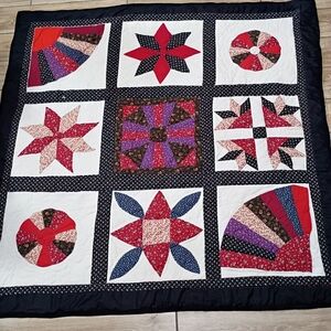 Antique Handmade Sampler Throw Quilt